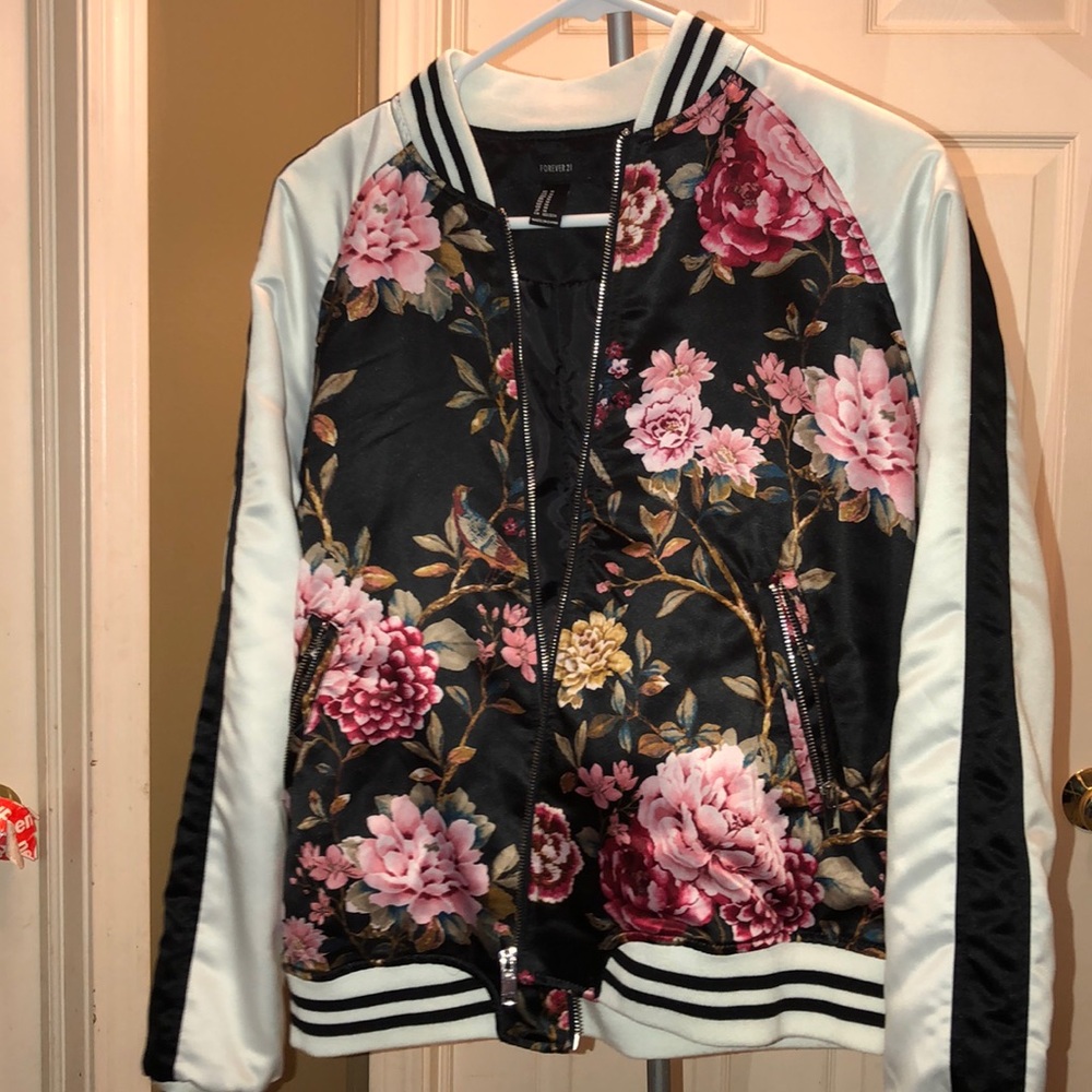 forever 21 Floral varsity silk jacket